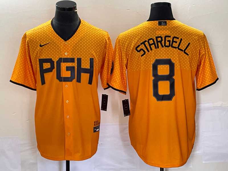 Mens Pittsburgh Pirates #8 Willie Stargell Gold 2023 City Connect Stitched Jersey 1->pittsburgh pirates->MLB Jersey